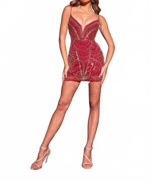 NEW RACHEL ALLAN pearl beaded short v-neck dress in burgundy/rose gold